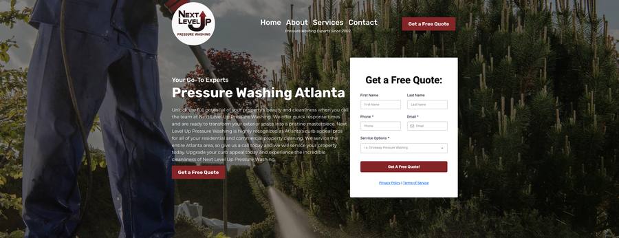 Next Level Up Pressure Washing homepage screenshot
